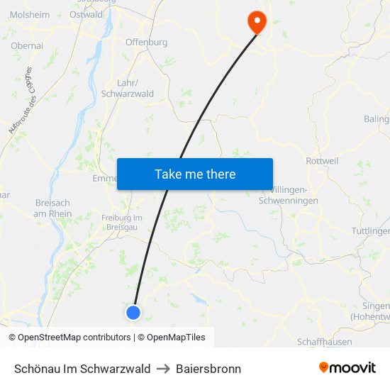 Schönau Im Schwarzwald to Baiersbronn map