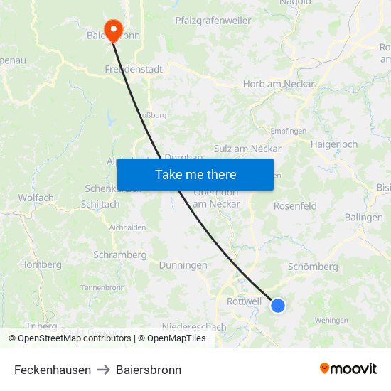 Feckenhausen to Baiersbronn map