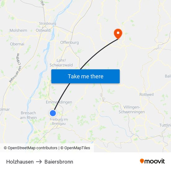 Holzhausen to Baiersbronn map