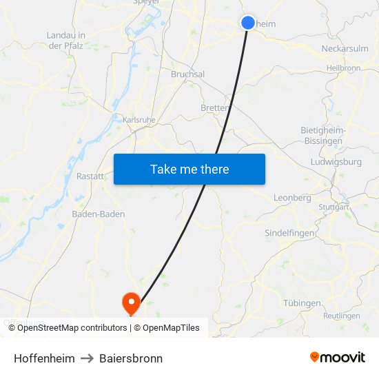 Hoffenheim to Baiersbronn map