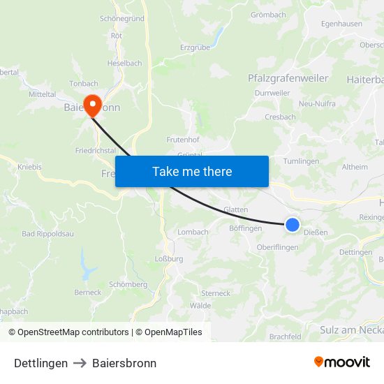 Dettlingen to Baiersbronn map