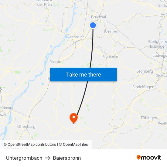 Untergrombach to Baiersbronn map