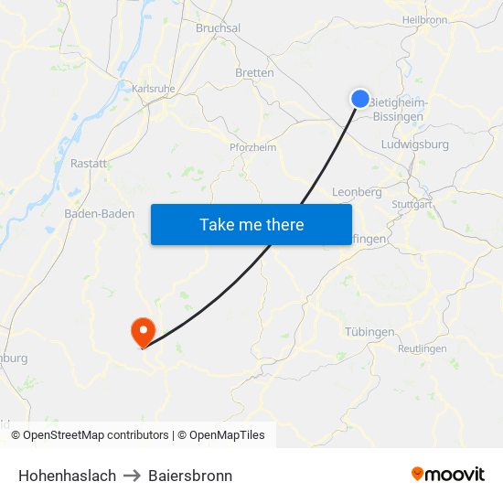 Hohenhaslach to Baiersbronn map