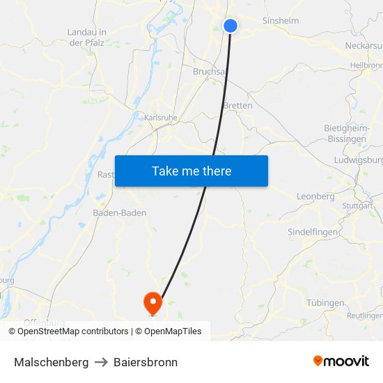 Malschenberg to Baiersbronn map