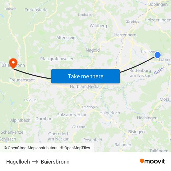 Hagelloch to Baiersbronn map