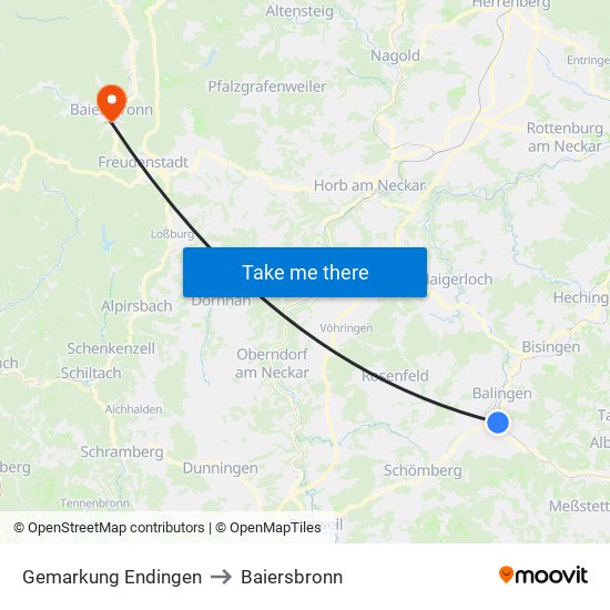 Gemarkung Endingen to Baiersbronn map