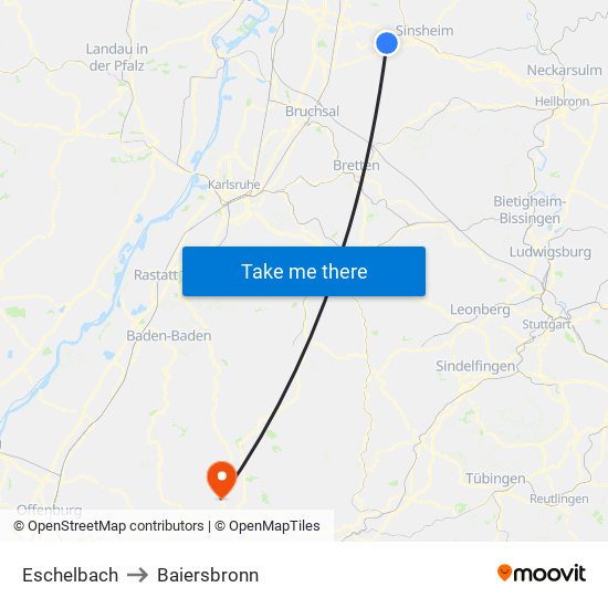 Eschelbach to Baiersbronn map