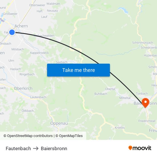 Fautenbach to Baiersbronn map