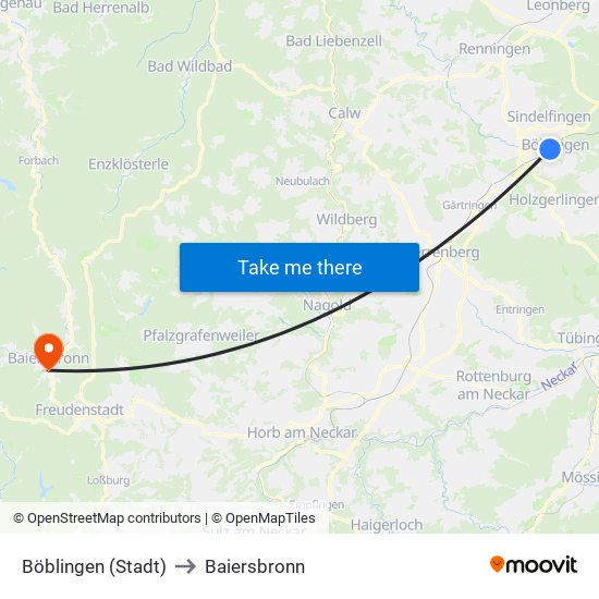 Böblingen (Stadt) to Baiersbronn map