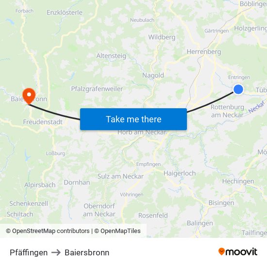 Pfäffingen to Baiersbronn map
