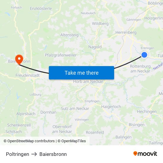 Poltringen to Baiersbronn map