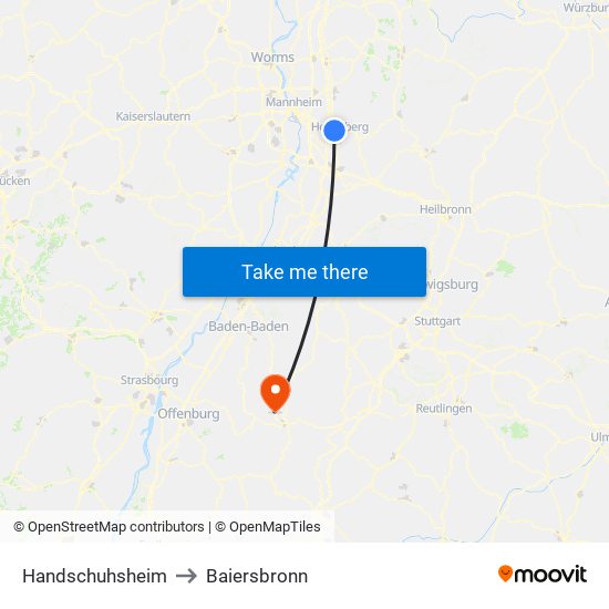 Handschuhsheim to Baiersbronn map