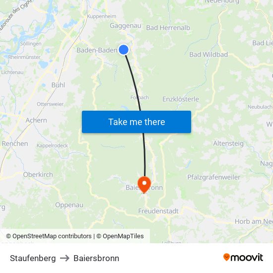 Staufenberg to Baiersbronn map