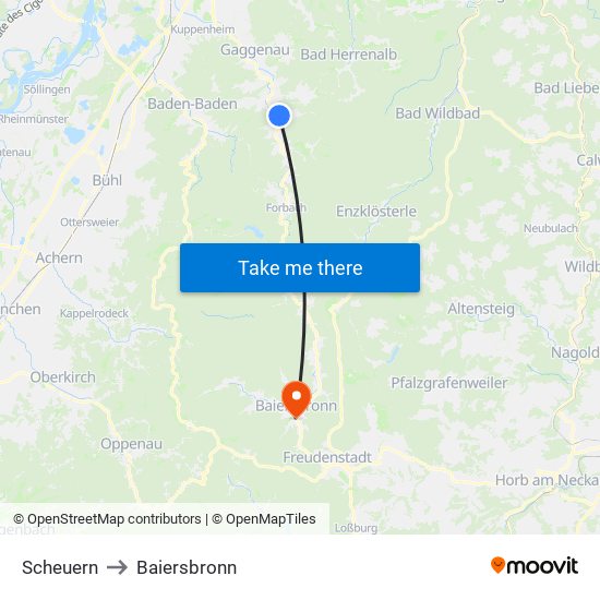 Scheuern to Baiersbronn map