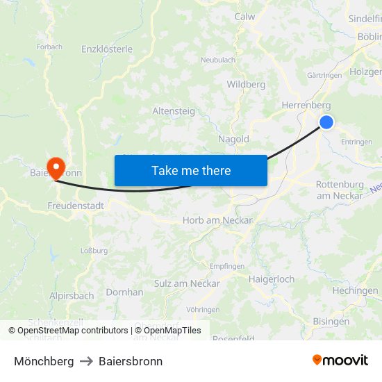 Mönchberg to Baiersbronn map