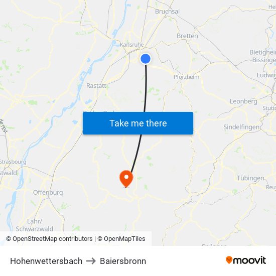 Hohenwettersbach to Baiersbronn map