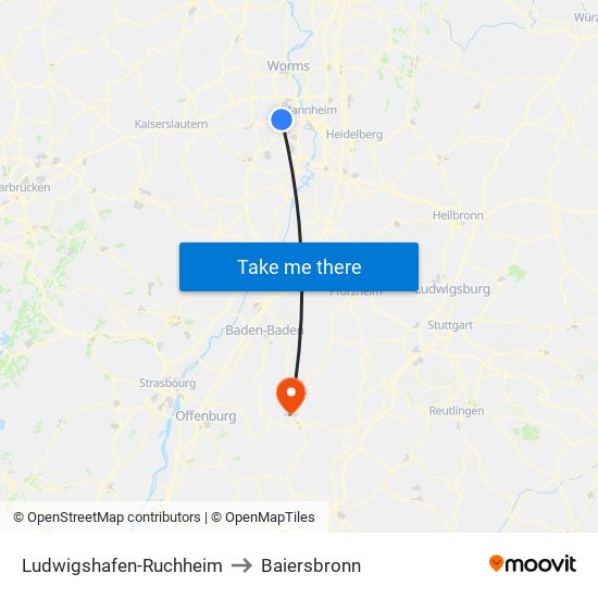 Ludwigshafen-Ruchheim to Baiersbronn map