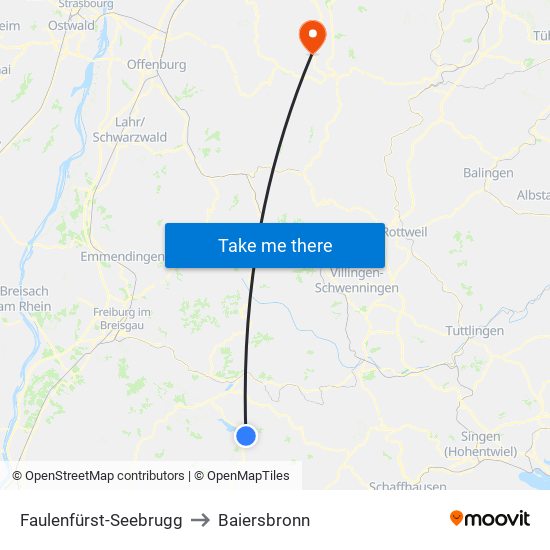 Faulenfürst-Seebrugg to Baiersbronn map