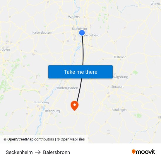 Seckenheim to Baiersbronn map