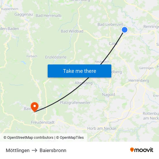 Möttlingen to Baiersbronn map