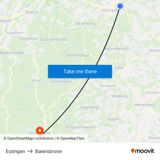 Eutingen to Baiersbronn map