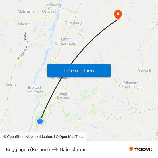 Buggingen (Kernort) to Baiersbronn map