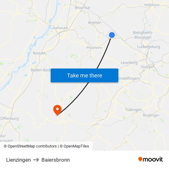 Lienzingen to Baiersbronn map