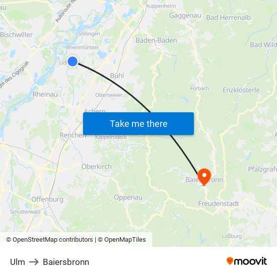 Ulm to Baiersbronn map