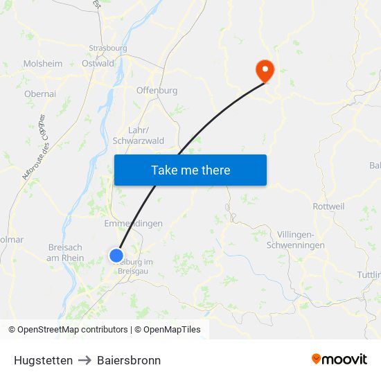 Hugstetten to Baiersbronn map