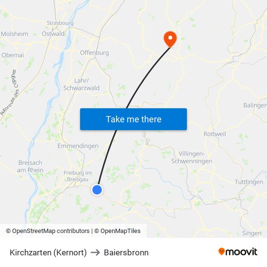 Kirchzarten (Kernort) to Baiersbronn map