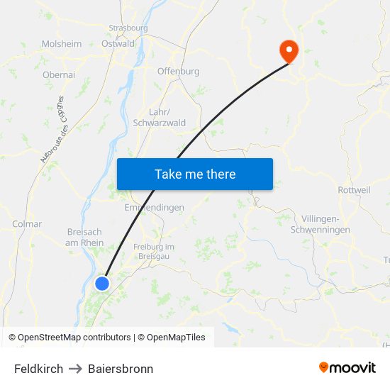 Feldkirch to Baiersbronn map