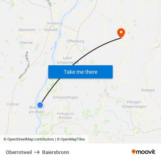 Oberrotweil to Baiersbronn map