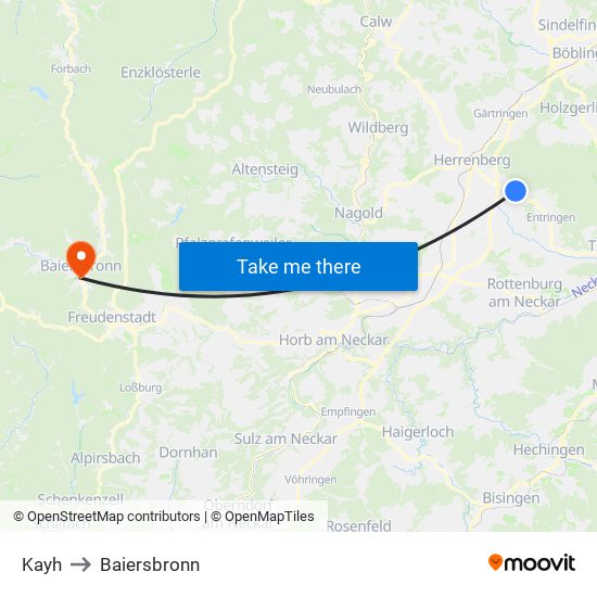 Kayh to Baiersbronn map