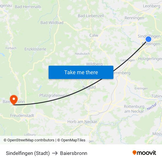 Sindelfingen (Stadt) to Baiersbronn map