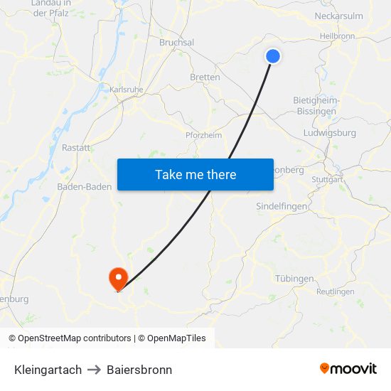 Kleingartach to Baiersbronn map