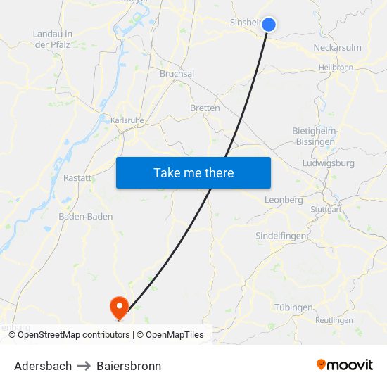 Adersbach to Baiersbronn map