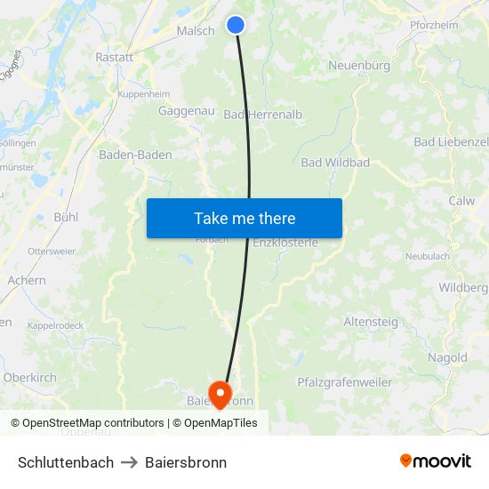 Schluttenbach to Baiersbronn map