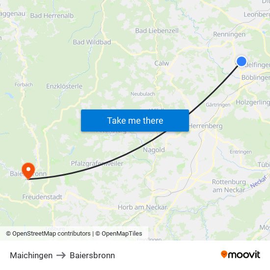 Maichingen to Baiersbronn map