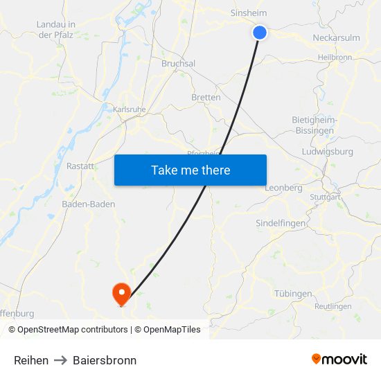 Reihen to Baiersbronn map