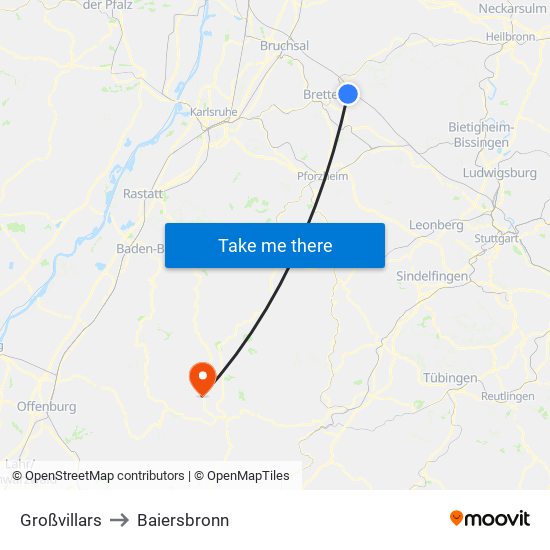 Großvillars to Baiersbronn map