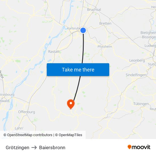 Grötzingen to Baiersbronn map