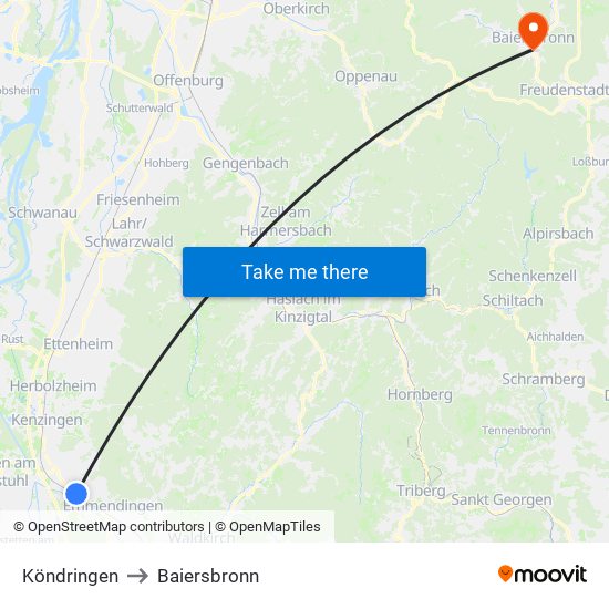 Köndringen to Baiersbronn map