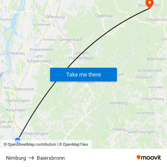 Nimburg to Baiersbronn map