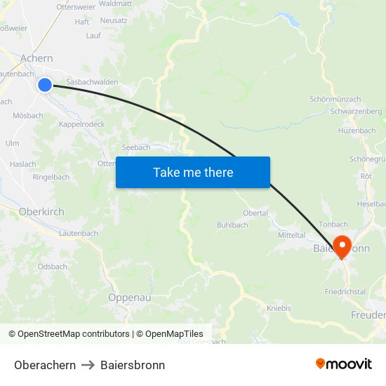 Oberachern to Baiersbronn map
