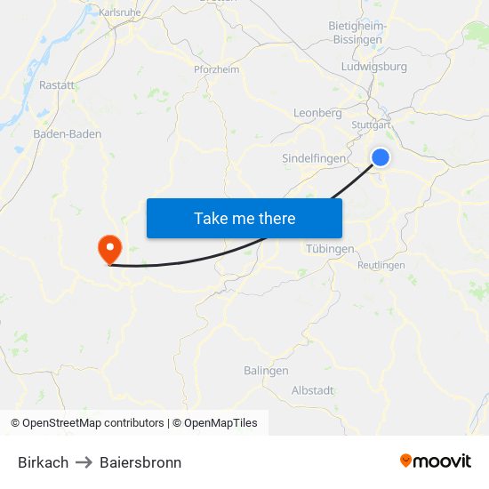 Birkach to Baiersbronn map