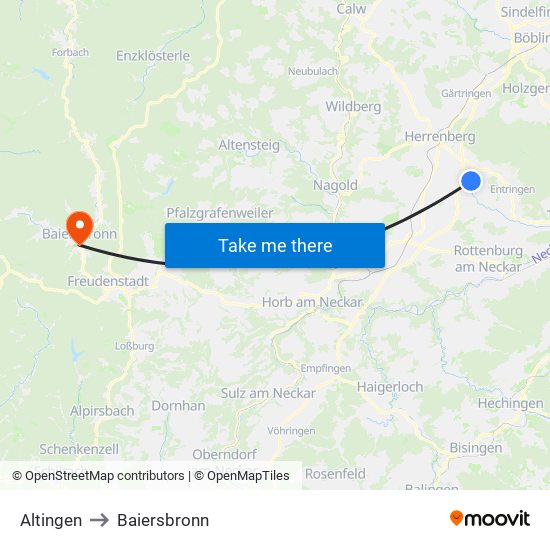 Altingen to Baiersbronn map