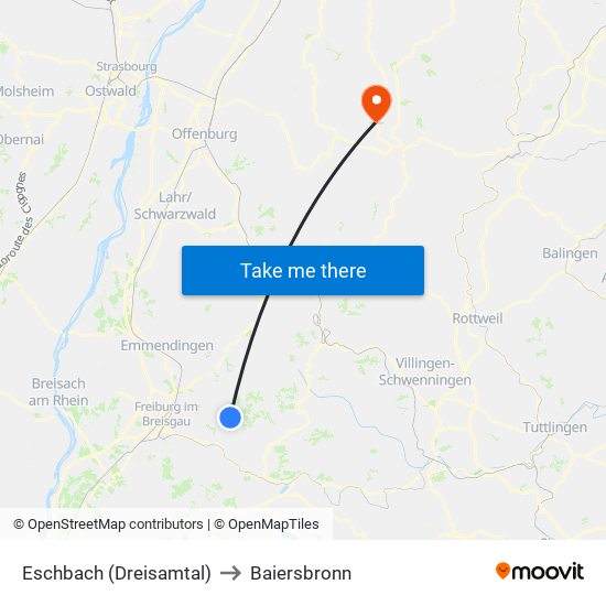 Eschbach (Dreisamtal) to Baiersbronn map