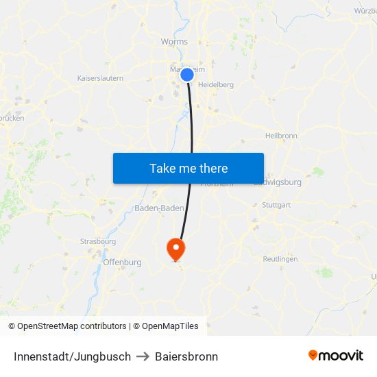 Innenstadt/Jungbusch to Baiersbronn map