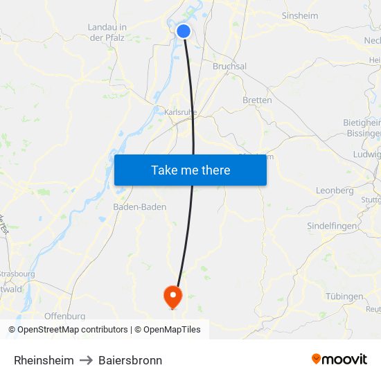 Rheinsheim to Baiersbronn map