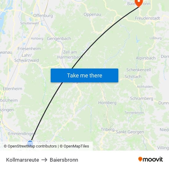 Kollmarsreute to Baiersbronn map